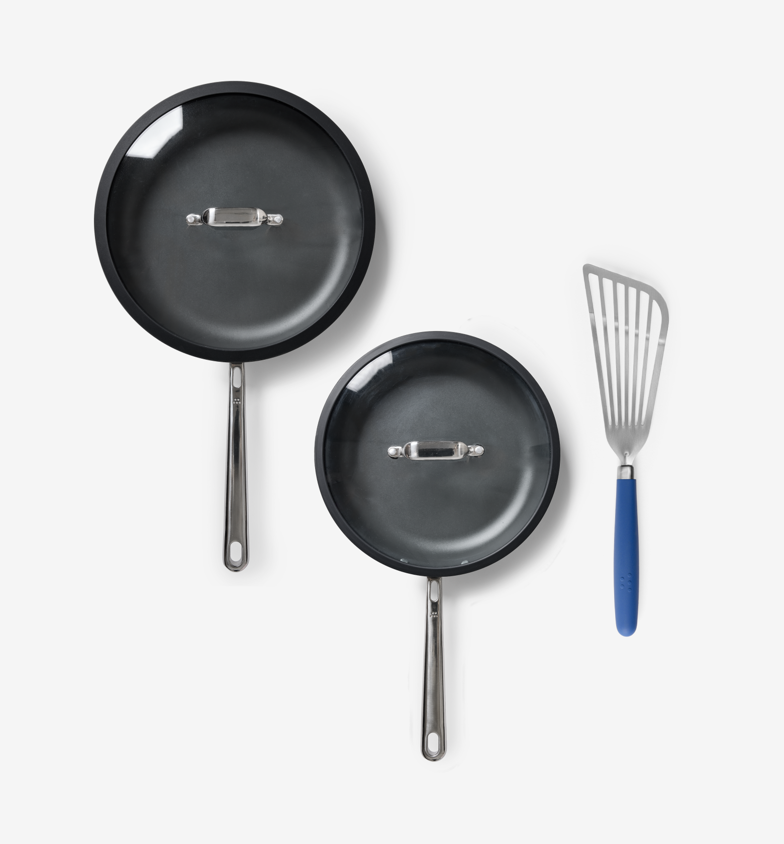 Hard-anodized nonstick frying pan set with slotted spatula