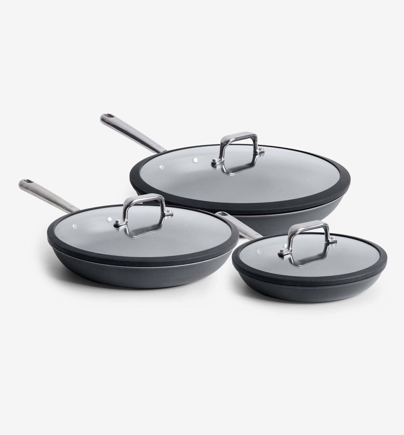 3-piece nonstick ceramic cookware set with glass lids in dark gray